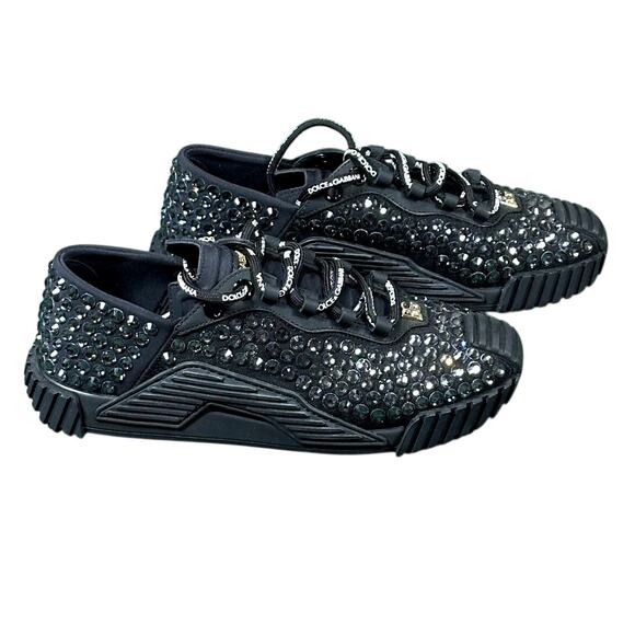Dolce & Gabbana NS1 Rhinestone Sneakers Black Crystal NIB Size 40.5 - Picture 2 of 6